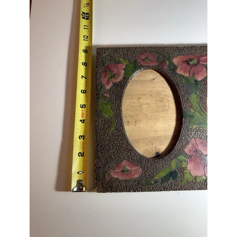 Antique Flemish Art Double Oval Photo Frame Poppy Floral Wall Hanging 12x9